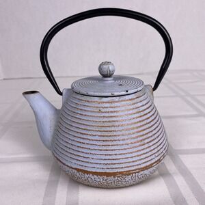 Cast Iron Tea Kettle with lid and‎ handle. Small 14-15oz Blue/Grey with stripes.